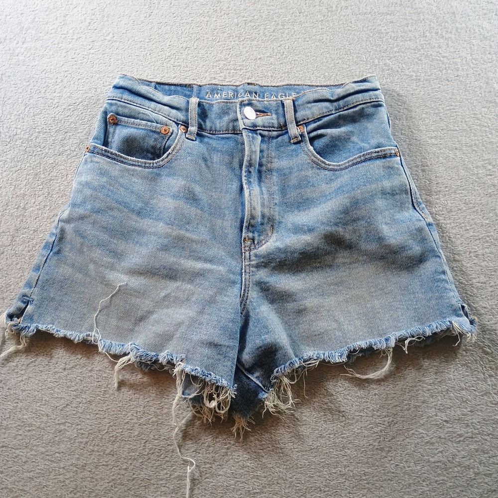American Eagle Womens Denim Shorts Light Wash 2 High Waisted‎ Frayed Hem
